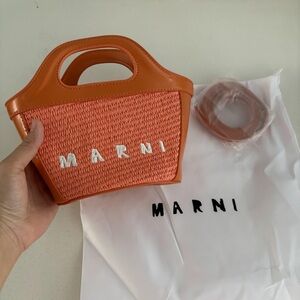 Marni Coral Orange Woven Mini Tote